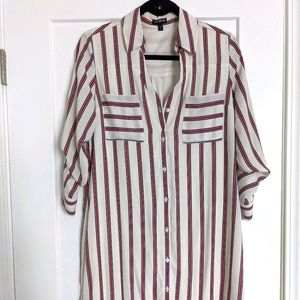 Express Stripped Portofino Button Shirt Dress